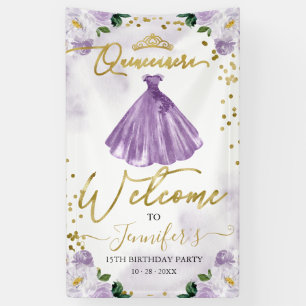 Lona Bienvenida Quinceañera Floral Púrpura