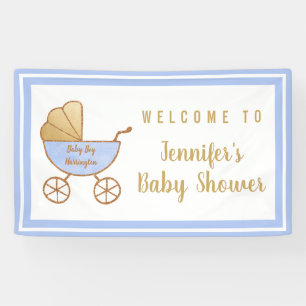 Lona Bienvenida Retro Carrito Blue Boy Baby Shower