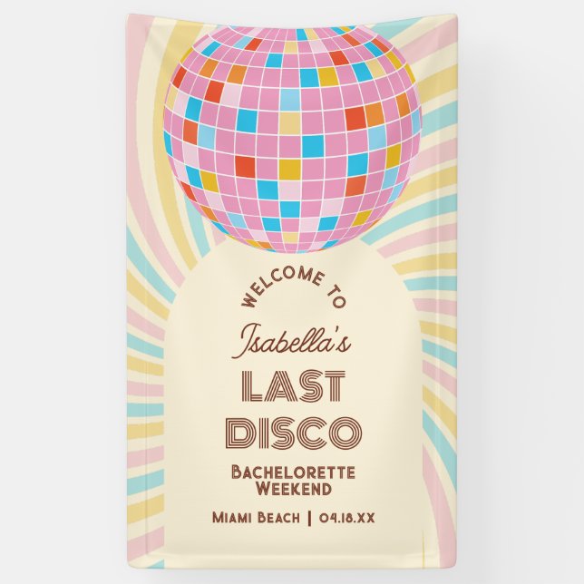 Lona Bienvenida Retro Groovy Disco Bachelorette Weekend (Vertical)