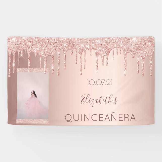Lona Bienvenida rosa de fotografía fiesta de Quinceaner (Horizontal)