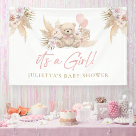 Lona Bienvenida rosada Baby Shower de Boho Teddy Bear C