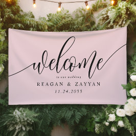 Lona Bienvenida Sencilla de Boda con Caligrafía Rosa Ru