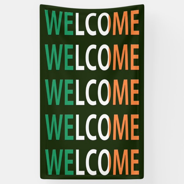 Lona Bienvenida sobre la bandera irlandesa (v) bnrt (Vertical)