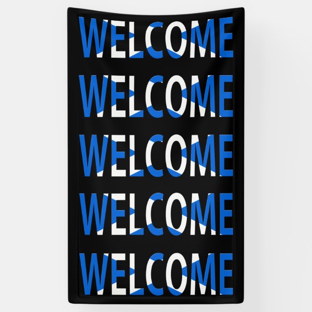 Lona Bienvenida superpuesta en el banco de la bandera e (Vertical)