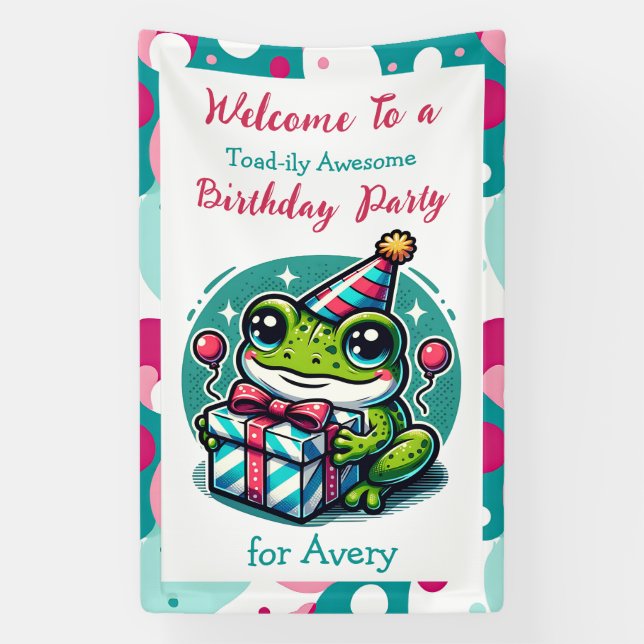 Lona Bienvenida temática de la Rana de Cumpleaños Perso (Vertical)