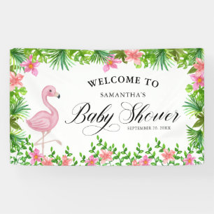 Lona Bienvenida Tropical Rosa Flamingo A Baby Shower