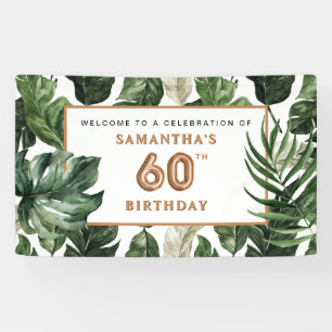 Lona Bienvenida tropical verde y cobre para cumpleaños