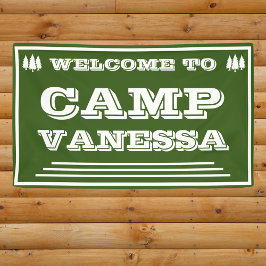 Lona Bienvenida Verde Forestal Personalizada Retro Camp