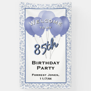 Lona Bienvenido 85º cumpleaños número Patten azul/blanc