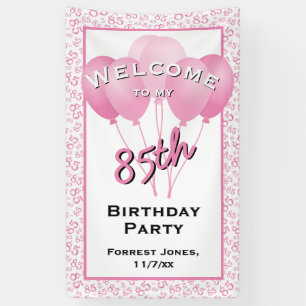 Lona Bienvenido 85º cumpleaños número Patten rosa/blanc
