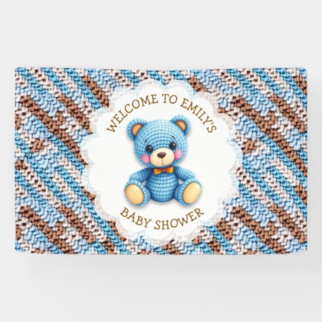 Lona Bienvenido a Baby Shower | Oso de peluche al croch (Horizontal)