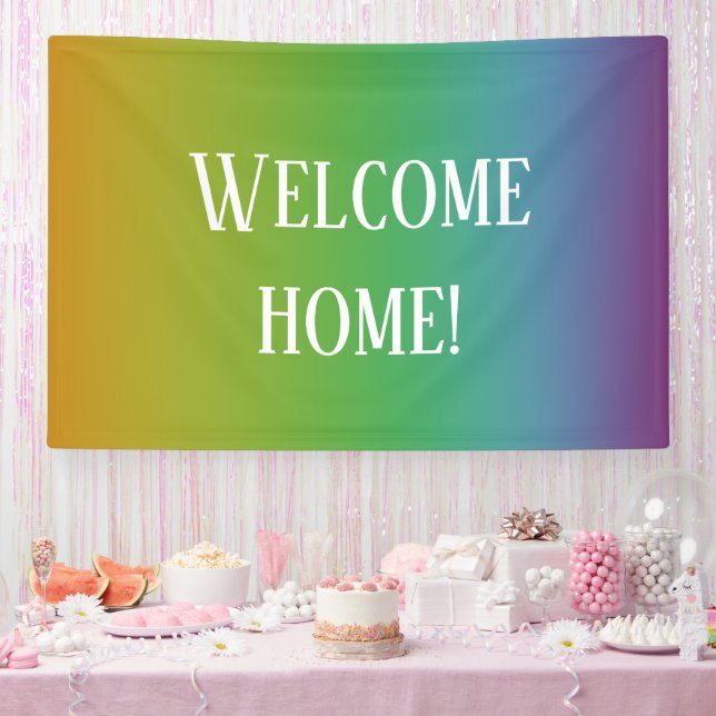 Lona "¡Bienvenido a casa!" Gradiente de arco iris (Fiesta)