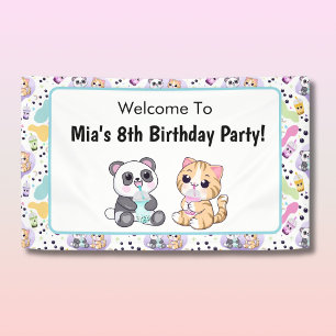 Lona Bienvenido a Kawaii Panda y Tigre Fiesta de Burbuj