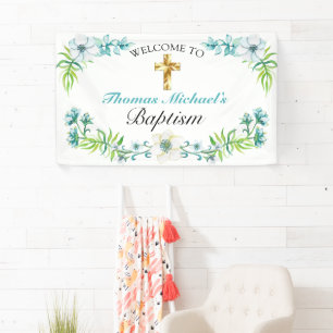 Lona Bienvenido a la elegante recepción del Baptismo Go