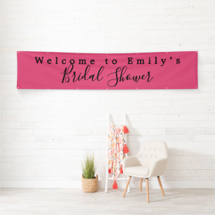Lona Bienvenido a Name Bridal Shower Script color rosa