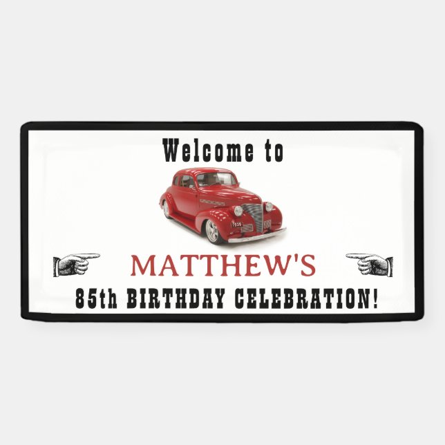 Lona Bienvenido al auto clásico de cumpleaños 85 o Pers (Horizontal)