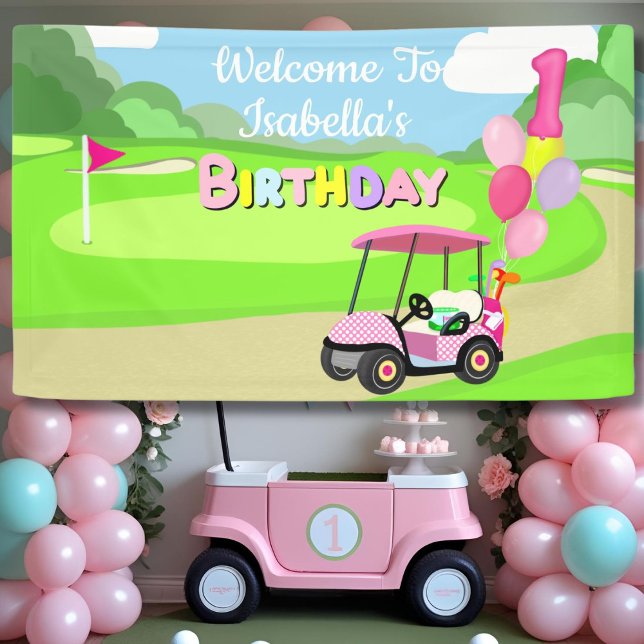 Lona Bienvenido al Cumpleaños Número 1 Polka Dot Rosa N (Subido por el creador)