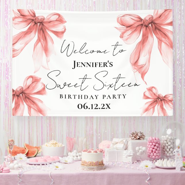 Lona Bienvenido Arco de Oro Rosa Coquette Script Sweet  (Fiesta)