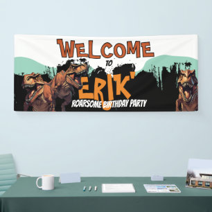 Lona Bienvenido Banner T-Rex – Letrero de Fiesta de Din