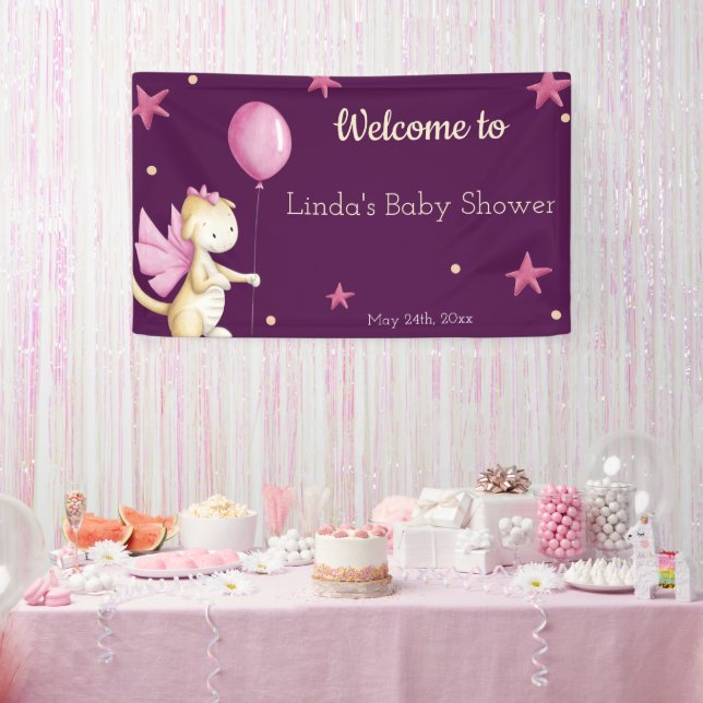 Lona Bienvenido Chica Baby Shower Burgundy Dragon (Fiesta)
