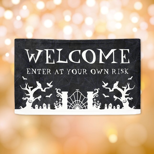 Lona Bienvenido Entrar En Su Propia Halloween De Riesgo (Welcome Enter At Your Own Risk Halloween Banner
)