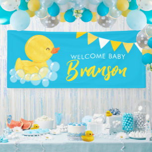 Lona Bienvenido Nombre del Bebé Pato de Goma Grande Reg