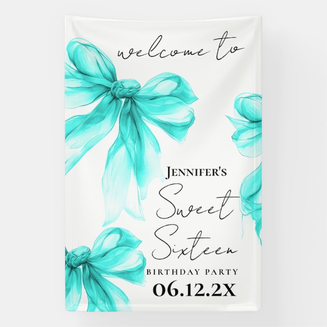 Lona Bienvenido Turquesa Arco Coqueta Script Dulces 16  (Vertical)