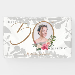 Lona Bienvenidos 50 cumpleaños Floral de oro blanco