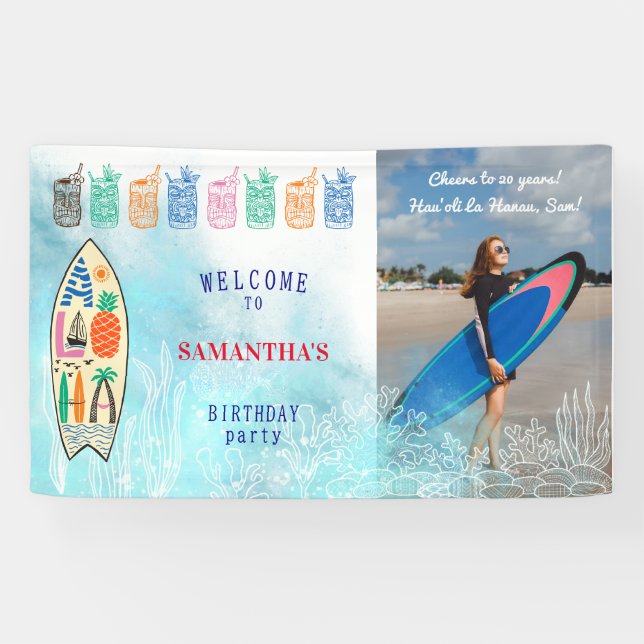 Lona Bienvenidos a Aloha TIKI Tropical Luau Hawaii (Horizontal)