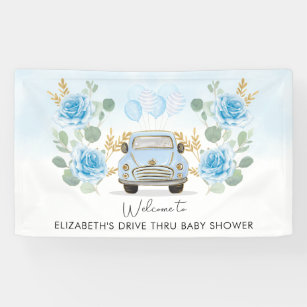 Lona Bienvenidos a Baby Shower a Blue Gold Floral Drive