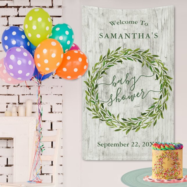 Lona Bienvenidos a Baby Shower a la moda Laurel Wreath  (Subido por el creador)