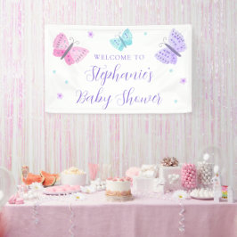 Lona Bienvenidos a Baby Shower a las mariposas Purple P