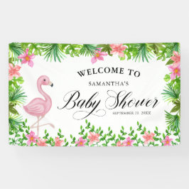 Lona Bienvenidos A Baby Shower A Pink Flamingo Tropical