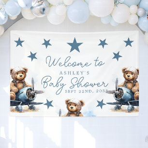 Lona Bienvenidos a Baby Shower a Teddy Bear Airplane