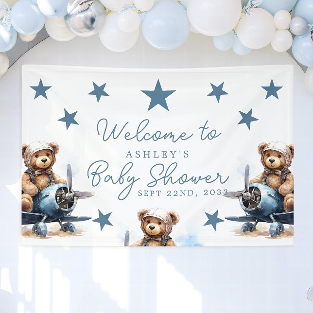 Lona Bienvenidos a Baby Shower a Teddy Bear Airplane (Subido por el creador)