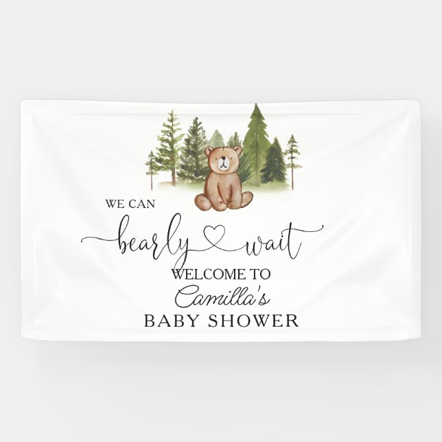 Lona Bienvenidos a Baby Shower a Woodland Teddy Bear (Horizontal)