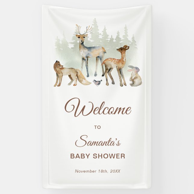 Lona Bienvenidos a Baby Shower Animals Woodland (Vertical)