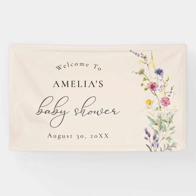 Lona Bienvenidos a Baby Shower Beige Wildflower Spring  (Horizontal)