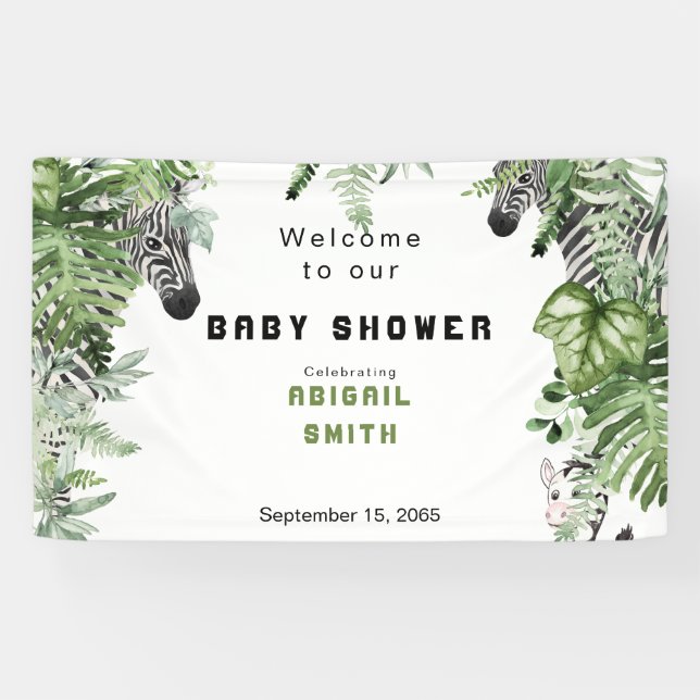 Lona Bienvenidos a Baby Shower Botánico de Zebra (Horizontal)