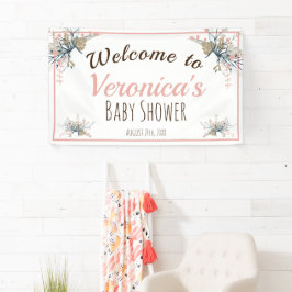 Lona Bienvenidos a Baby Shower Botánico Peach Pastel