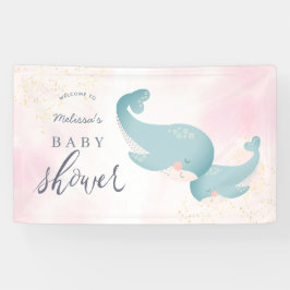 Lona Bienvenidos a Baby Shower Chica rosado de ballenas