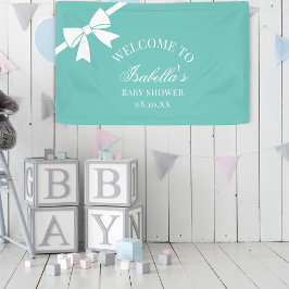 Lona Bienvenidos A Baby Shower Con Bow De Cinta Azul Y 