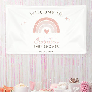 Lona Bienvenidos a Baby Shower con color de arcoiris ro