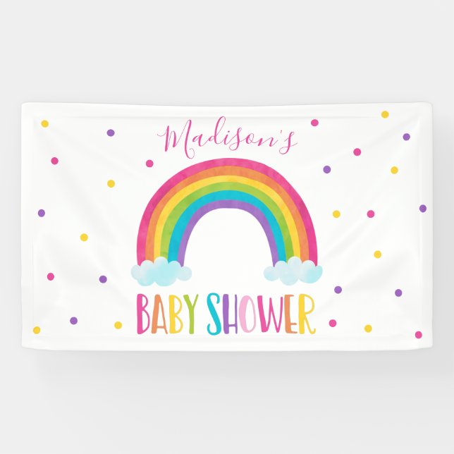 Lona Bienvenidos a Baby Shower con el arco iris brillan (Horizontal)