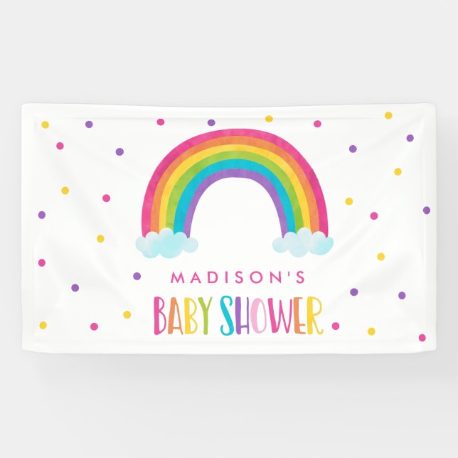 Lona Bienvenidos a Baby Shower con el arco iris brillan (Horizontal)