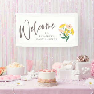 Lona Bienvenidos a Baby Shower con flores amarillas ros