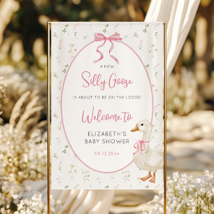 Lona Bienvenidos a Baby Shower con flores de color rosa