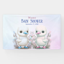 Lona Bienvenidos a Baby Shower con flores Twins Ducks