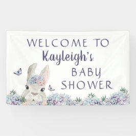 Lona Bienvenidos a Baby Shower Cute Bunny Purple Floral