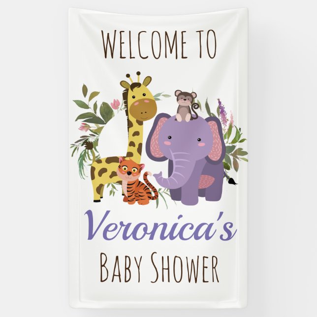 Lona Bienvenidos a Baby Shower de animales salvajes de  (Vertical)